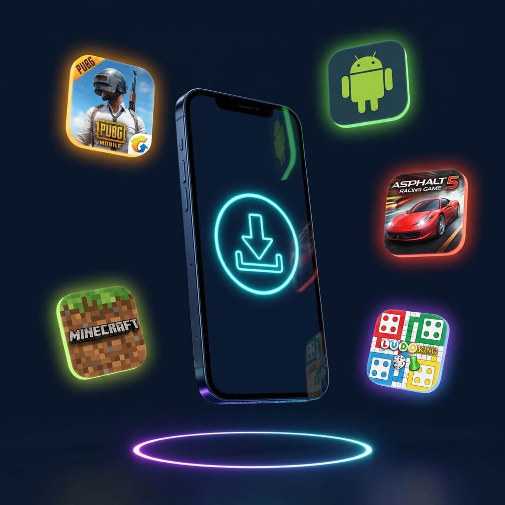 Download Android APKs on LiveAPK — floating phone with app icons
